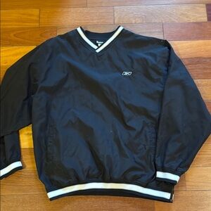 VINTAGE Reebok Black Windbreaker V-Neck Jacket-Very Nice Quality!